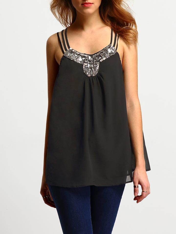 Shein Black Studded Back Criss Cross Tank Top