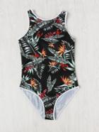 Shein Tropical Print Open Back Swimsuit