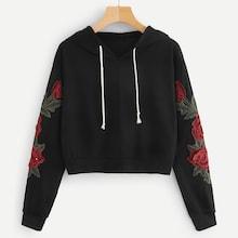 Shein Floral Embroidered Applique Hoodie
