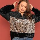 Shein Plus O-ring Zip Front Leopard Pullover