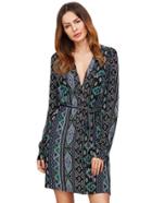 Shein Pink Long Sleeve Pockets Shirt Dress With Self Tie