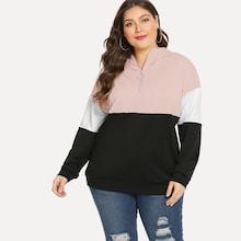 Shein Plus Zip Front Colorblock Hoodie