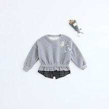 Shein Girls Elastic Waist Plaid Sweatshirt