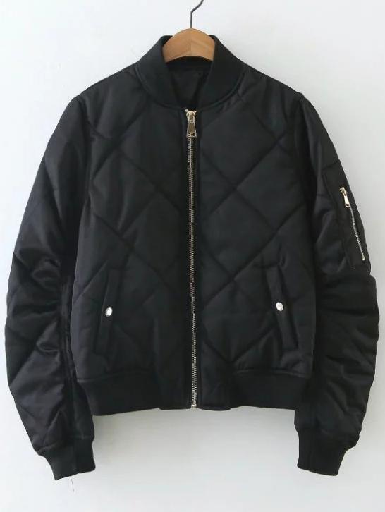 Shein Black Diamond Pattern Quilted Jacket
