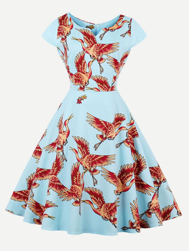 Shein Random Print V Cut Circle Dress