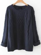 Shein Navy Cable Knit Raglan Sleeve Sweater