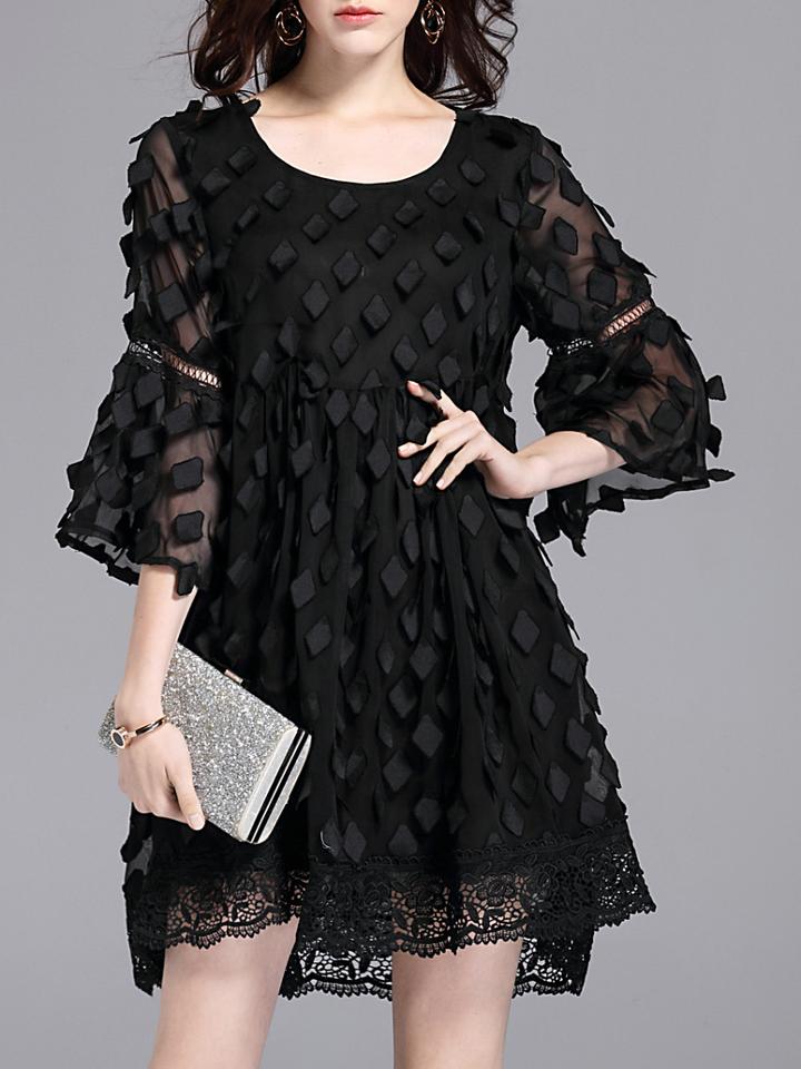 Shein Black Applique Mesh Shift Dress