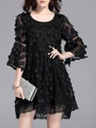 Shein Black Applique Mesh Shift Dress