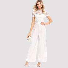 Shein Lace Overlay Bodice Wide Leg Jumpsuit