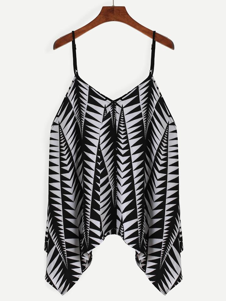 Shein Spaghetti Strap Geometric Print Asymmetrical Cami Top