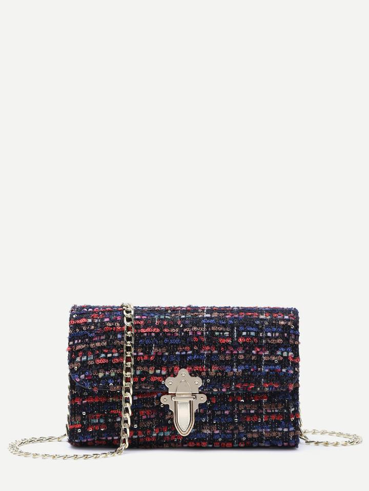 Shein Black Plaid Pushlock Chain Strap Mini Shoulder Bag