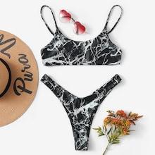 Shein High Leg Random Marble Print Bikini Set