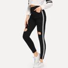 Shein Ripped Striped Side Jeans