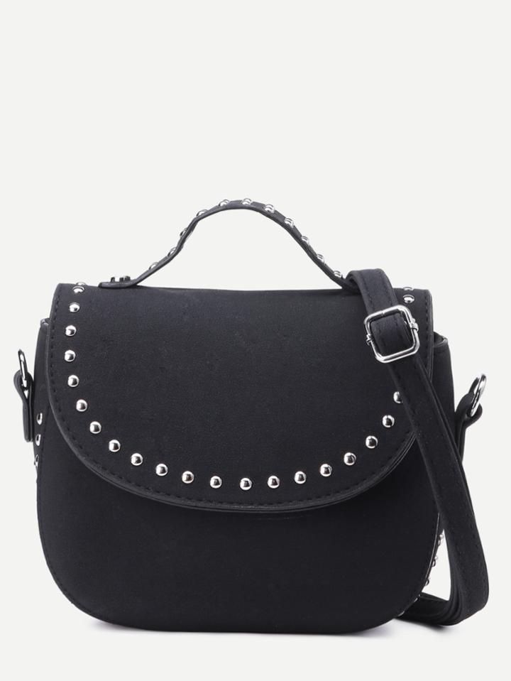 Shein Black Faux Leather Flap Studded Crossbody Bag
