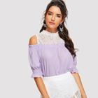 Shein Cut And Sew Lace Ruffle Top