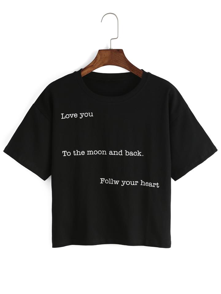 Shein Black Letters Print Loose T-shirt