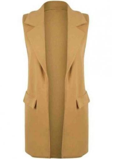 Rosewe Khaki Turndown Collar Pocket Decorated Waistcoat