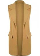 Rosewe Khaki Turndown Collar Pocket Decorated Waistcoat