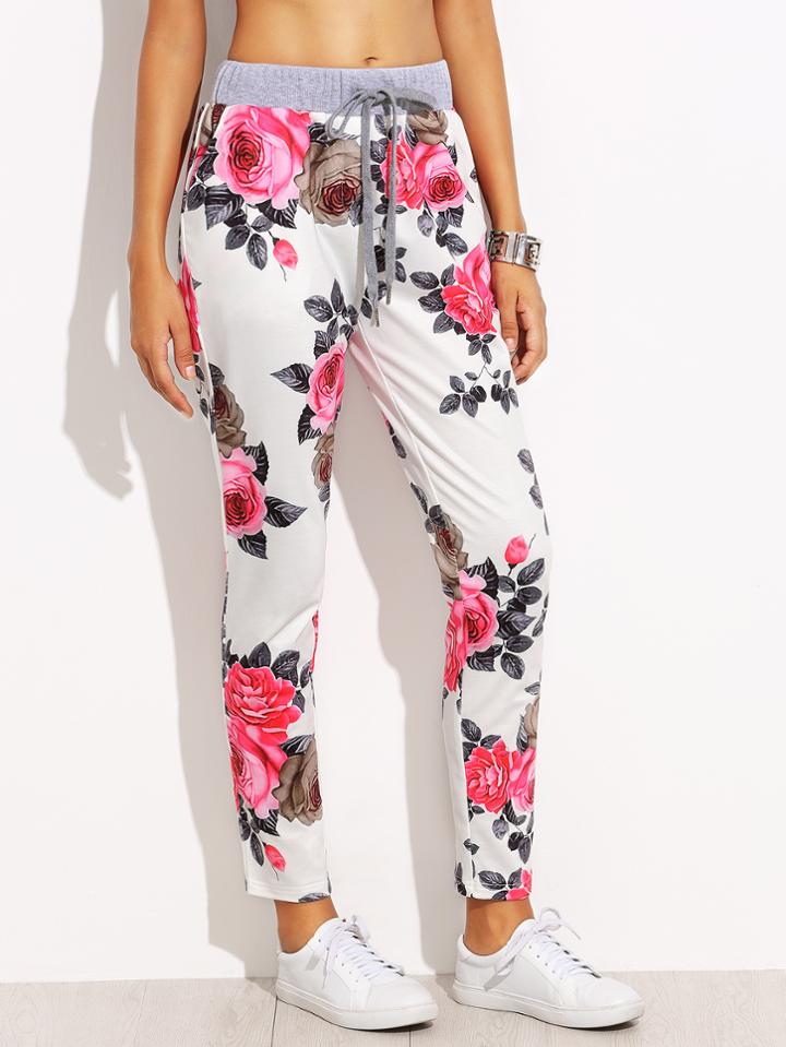 Shein Floral Print Drawsting Long Pants