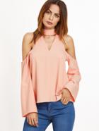 Shein Pink Cutout Choker Cold Shoulder Top