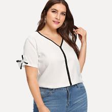 Shein Plus Bow Sleeve V Neckline Blouse