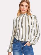 Shein Frilled Collar Striped Top