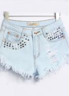 Rosewe Pocket Embellished Light Blue Cutting Shorts