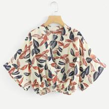 Shein Deep V Neckline Leaf Print Dip Hem Top