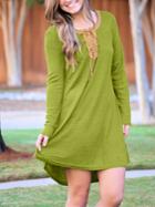 Shein Green Lace Up Neck Elbow Patch T-shirt Dress