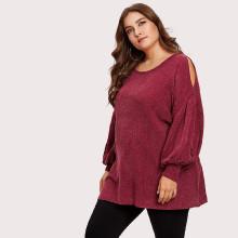 Shein Plus Slit Shoulder Lantern Sleeve Jumper