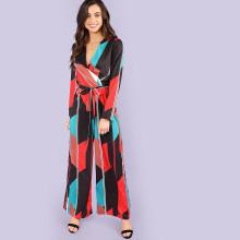 Shein Geo Print Self Belted Surplice Wrap Jumpsuit