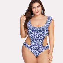 Shein Plus Flower Print Cut Out Swimsuit