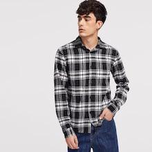 Shein Men Letter Back Plaid Shirt