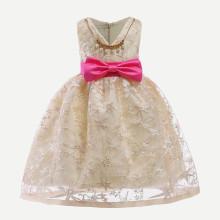 Shein Girls Lace Contrast Ribbon Bow Dress