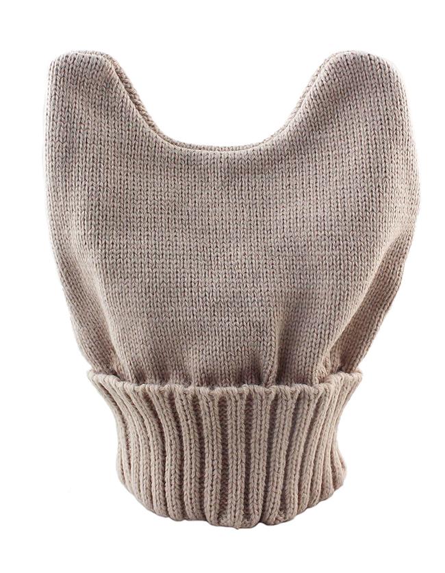 Shein Khaki Knitted Ears Beanie Hat