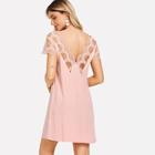 Shein Sheer Embroidered Mesh Trim Solid Dress