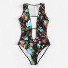 Shein Deep V Plunge Floral Swimsuit