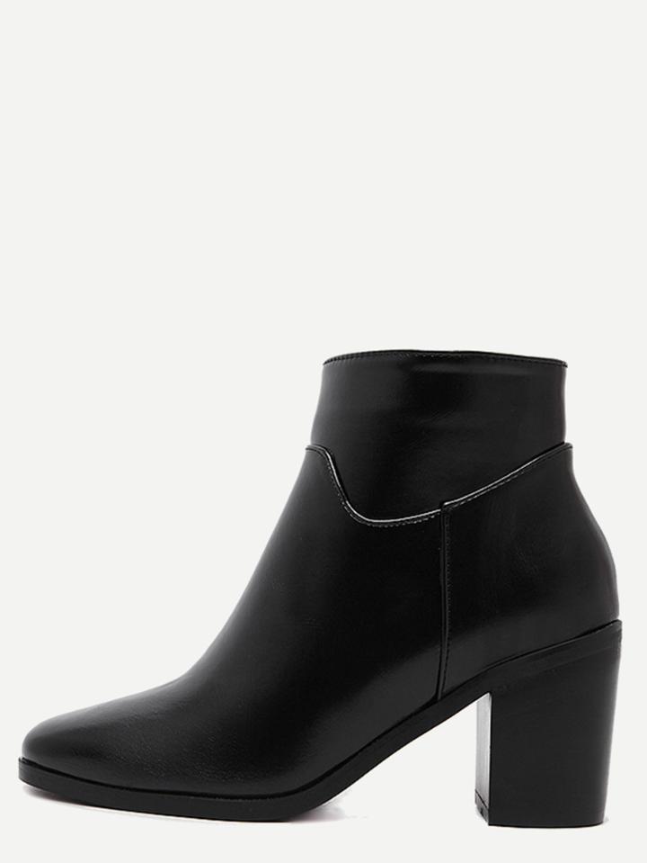Shein Square Toe Black Pu Chunky Booties