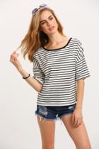 Shein Black White Striped Split Side T-shirt