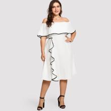 Shein Plus Off-shoulder Tiered Ruffle Trim Dress