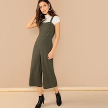 Shein Button Detail Wide Leg Jumpsuit