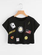 Shein Crop T-shirt With Lovely Embroidered Patch