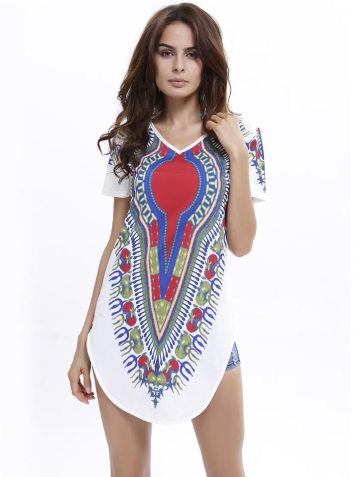 Shein Multicolor V Neck Floral Loose T-shirt