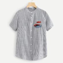 Shein Fish Embroidered Striped Blouse