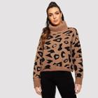 Shein Rolled Neck Leopard Pattern Jumper