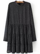 Shein Black Stand Collar Square Print Dress