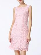Shein Pink Boat Neck Crochet Hollow Out Dress
