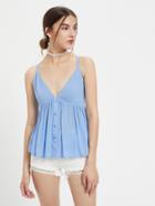 Shein Double Strap Button Front Crinkle Babydoll Cami Top