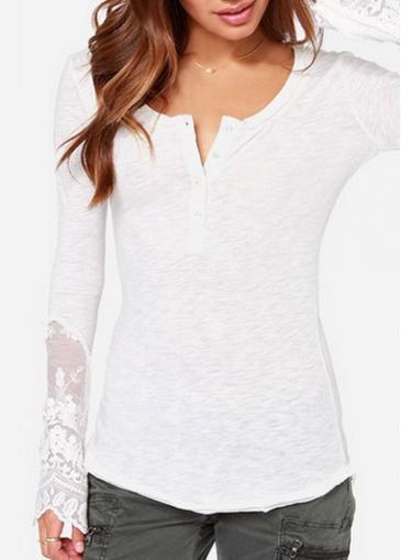 Rosewe Laconic Round Neck Long Sleeve White T Shirt