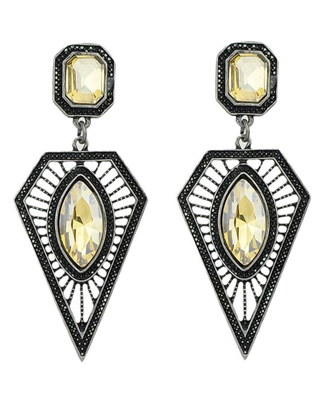 Shein Champagne Rhinestone Long Triangle Earrings
